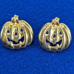 Jack O Lantern Gold Tone Post Earrings